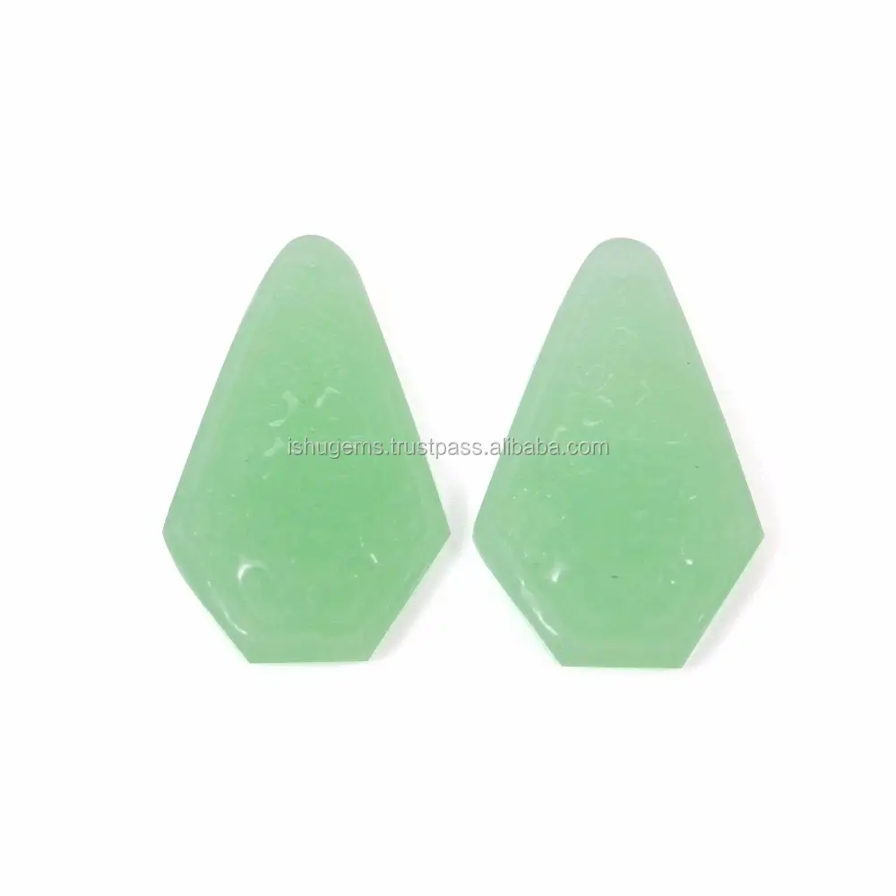จีนสีเขียวหยกแกะสลัก24X14มิลลิเมตรคู่แฟนซี18.90 Cts พลอยหลวมสำหรับต่างหู