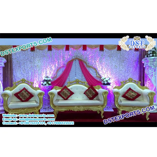 Beste Moslim Bruiloft Gouden Gesneden Bank Uk Indian Bruiloften White Gold Sofa Set Koninklijke Look Houten Gesneden Stoelen Set