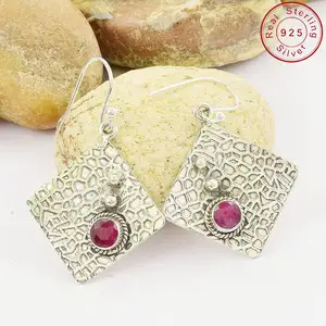 Ali design-pendientes de plata de ley 925 con gemas de Rubí, joyería hecha a mano, venta al por mayor