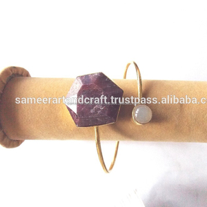 Pulsera de piedras múltiples con alambre hecho a mano chapado en oro, joyería de piedras preciosas naturales, brazalete de oro rosa - Product Image 3
