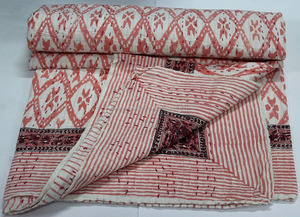 ผ้าห่มอิกัตพิมพ์ลายกันธาแบบสองด้าน ผ้าฝ้าย 100% ผ้าคลุมเตียงลายบล็อกพิมพ์แบบอินเดียโบราณ สำหรับห้องนอน 200TC - Product Image 3