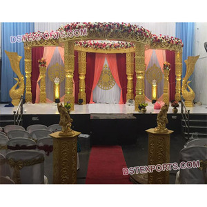 Mandap de mariage doré sculpté style Bollywood, Mandap doré pour cérémonie de mariage, Vente en gros, Cérémonie de mariage hindou, Delightful Denmark - Product Image 1