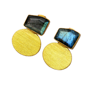 Pendientes colgantes de piedras preciosas de labradorita hechos a mano, joyería chapada en oro de Plata de Ley 925, pendientes elegantes para boda, aniversario - Product Image 1