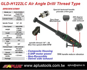 APLUS GLD-H1222LC air angle drill,<b>thread</b> type extend length, 0.5HP, 3600rpm, composite housing, AIRCRAFT <b>TOOL</b> - Product Image 3