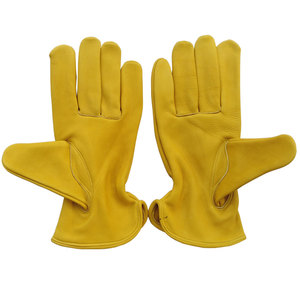 Yellow Cowhide Leather <b>Driver</b> Working <b>Gloves</b> - Product Image 3