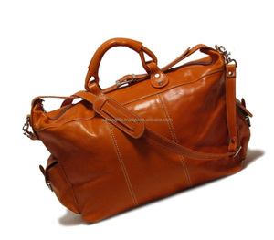 Sac à main de voyage en cuir marron véritable unisexe avec logo personnalisé et fermeture à glissière personnalisable - Product Image 1