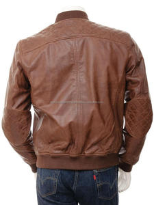 Chaqueta Bomber de Cuero Vacuno Marrón Claro de Alta Calidad para Hombre, para Otoño e Invierno - Product Image 2