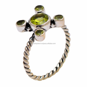 Forme ronde péridot pierre précieuse 925 bague de créateur en argent Sterling bijoux faits à la main mode bague à bas prix pour les femmes, Unsex - Product Image 1