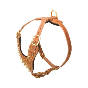 Harnais pour chien en cuir marron de haute qualité XS-XL motif solide avec décoration en dentelle colorée personnalisée pour les animaux de compagnie - Product Image 3