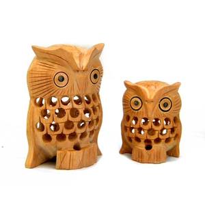 Fine <b>Carving</b> Natural Wooden <b>Owl</b> Set for Home Decoration Undercut Statues and Figurines Hand Made Carved - Product Image 1