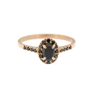 Anillo de compromiso de halo de diamante negro con forma ovalada de 1,20 quilates Anillo de boda de halo de diamante ovalado negro de oro rosa de 14K - Product Image 3