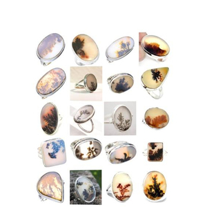 Bague en agate pittoresque ovale ronde poire carré fantaisie rectangle mélange lot indien pierre précieuse naturelle cabochon en argent sterling 925 - Product Image 1