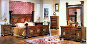 Cama de pilar de tamaño completo, elegantes camas de madera tallada cama de tamaño king de madera caqui, juegos de cama de madera tallada a mano camas de lujo de estilo dorado - Product Image 6
