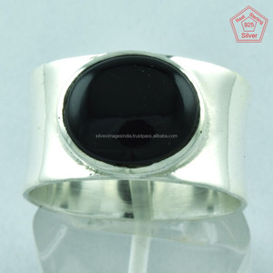 Look intelligent pierre d'onyx noir bague en argent sterling 925 avec pierres précieuses bijoux de mariage et de fiançailles réglage de lunette unisexe - Product Image 1