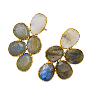 Boucles d'oreilles plaquées or, bijoux avec pierre de lune et Labradorite, bijoux en plaqué or 24k, cadeau mignon pour femme - Product Image 2