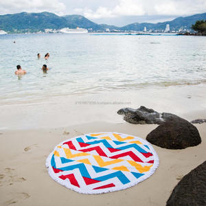 Serviette de plage ronde fabriquée en turquie, tissée et imprimée, Design personnalisé, serviette ronde imprimée avec glands, plage sans sable - Product Image 2