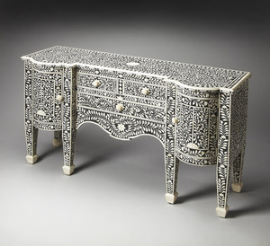 Indian Bone Inlay <b>Sideboard</b> & Buffet for Home <b>Office</b> Black and White Color Scheme - Product Image 1