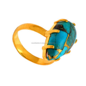 Anillo fino de Plata de Ley 925 con cobre natural, piedra preciosa turquesa, chapado en oro y ajuste de puntas, joyería de moda - Product Image 3