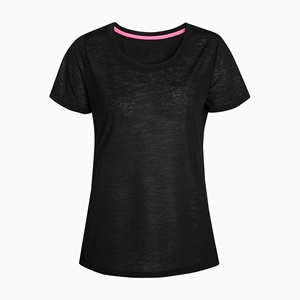 T-shirt manches courtes pour femmes, t-shirt personnalisé en coton polymélange, teint solide, dos croisé, simple, décontracté, BD - Product Image 5