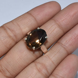 Quartz fumé de forme ovale exceptionnelle, bagues en argent Sterling 925, bijoux en argent Sterling, vente en gros - Product Image 4