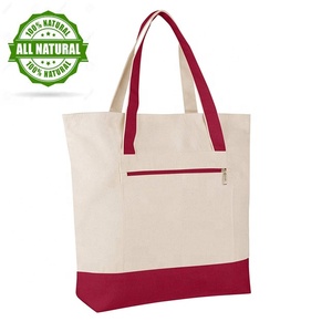 Bolso de lona con cremallera para comestibles, compras y playa, de tela de lona resistente - Product Image 1