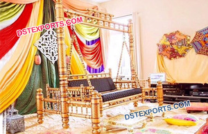 Classic Wedding <b>Wooden</b> Carved <b>Swing</b> Bollywood Wedding Stage Jhula <b>Set</b> Golden <b>Wooden</b> Hand Carved Sankheda <b>Swing</b> - Product Image 4