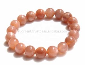 Gema Natural OEM de alta calidad, piedra lunar de melocotón Natural, cuentas redondas extensibles, pulsera de grado superior - Product Image 3