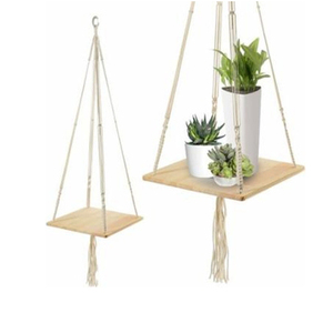 Porte-plante suspendue en coton, étagère en corde de bambou, suspension murale, en bois - Product Image 1