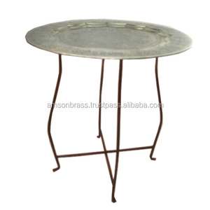 Plateau argenté réglable avec support noir en métal, table marocaine en fer - Product Image 3