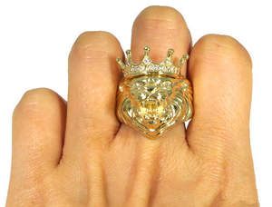 Anillo de Diamantes de 0.17 Quilates 100% Natural con Diseño de Rey León en Oro Amarillo, Estilo Hip Hop - Product Image 6