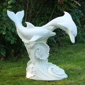 Escultura de delfín de mármol, piedra tallada a mano para jardín