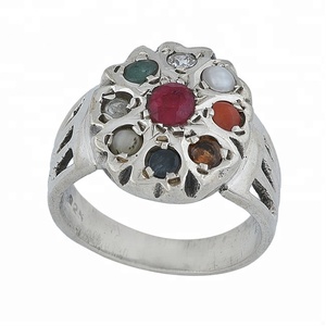 Bague en argent sterling 925 faite à la main, multicolores, Navratna - Product Image 2