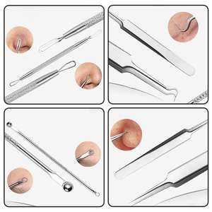 Kit de 6 outils pour éliminer les points noirs, kit pour éclater les boutons, acier inoxydable, finition miroir de luxe, traitement du visage, extracteur réutilisable - Product Image 3