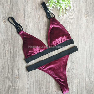 Bikini sexy en velours, 2 pièces, style string, maillot de bain fait main, bonheur assuré - Product Image 1