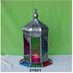 Linterna de Metal antiguo marroquí, cristal múltiple - Product Image 1