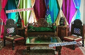 ล่าสุด Mehndi เวทีโซฟาสีฟ้ารอยัลตั้งผู้ผลิตเฟอร์นิเจอร์จัดงานแต่งงานเอเชียอินเดียจัดงานแต่งงานไม้แกะสลักโซฟา - Product Image 3