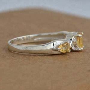 Piedra preciosa de citrino de pera ovalada, anillo de eternidad de Plata de Ley 925, joyería con anillo de moda Chapado en plata para regalo de boda - Product Image 3