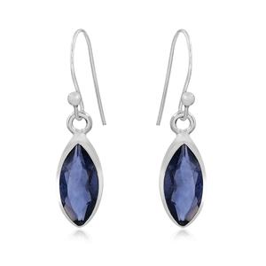 Boucles d'oreilles à la mode en argent sterling 925 à facettes en forme de marquise Iolite Gemstone pour mariages fêtes cadeaux - Product Image 1