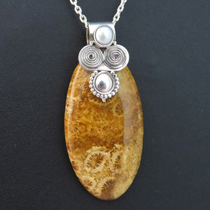 Colgante de plata de ley 925 con imagen de jaspe, joyería de plata fina - Product Image 1