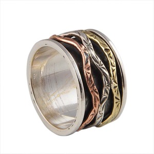 Wholesale Classic 925 Sterling Silver Party <b>Spinner</b> <b>Ring</b> Wavy Band Mixed Metal Brass Copper Meditation Anxiety Fidget <b>Ring</b> - Product Image 3