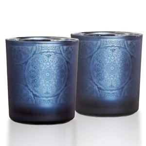 Blue Bathroom Glass Votive Tealight <b>Candle</b> Jar Holders for Weddings Parties and Home Decor (S/2) - Product Image 1