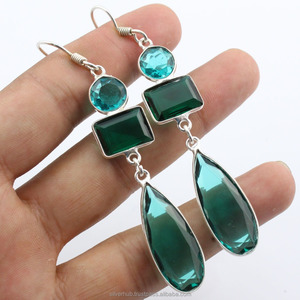 Boucles d'oreilles en argent sterling 925 faites à la main topaze bleue Style vintage Idées cadeaux de fête d'anniversaire de mariage Vente en gros directe - Product Image 4