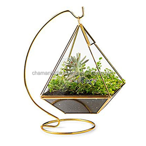 De vidrio de Metal de terrario geométrica contenedor escritorio plantador - Product Image 1