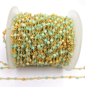 Cadena de Piedras Preciosas de Amazonita y Pirita Dorada - Cadena de Cuentas Redondas Facetadas de 3-4 mm Hecha en India Marca Otro - Product Image 4