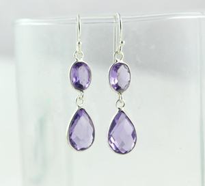 Naturel violet améthyste pierre précieuse à facettes ovale et poire forme à la main balancent boucle d'oreille bijoux femmes mignon cadeau - Product Image 2