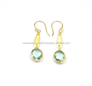 Blue Topaz Gemstone With <b>Gold</b> <b>Plated</b> Oval Shape Fashionable Gift for Her Faceted Cut New Design <b>Hoop</b> <b>Earring</b> - Product Image 1