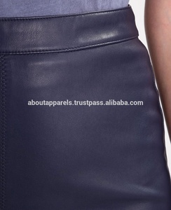 Mini-jupe bleue avec décoration en dentelle jupe crayon en cuir véritable avec fermeture à glissière sur le devant bleu marine grande taille style bureau pour femme vente en gros - Product Image 6