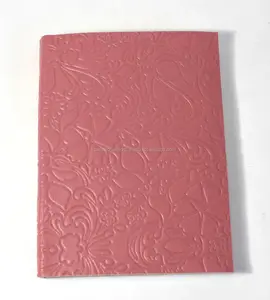 High Quality Handmade Recycled Cotton Paper Embossed Floral Design Cover Goat Tc Leather Journal