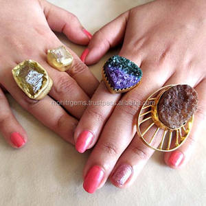 Anillos Ajustables de Piedras Preciosas en Bruto y Drusa de Mohit R Gems, Anillos de Ágata Azul Púrpura y Marrón para Compromiso y Aniversario - Product Image 2