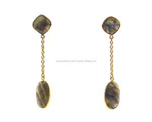 Gema labradorita Natural, joyería chapada en oro, regalo hecho a mano, conjunto de pendientes de moda - Product Image 2